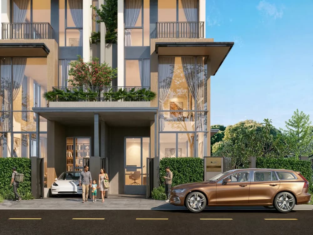Phối cảnh căn góc 120 m² có sân đỗ xe