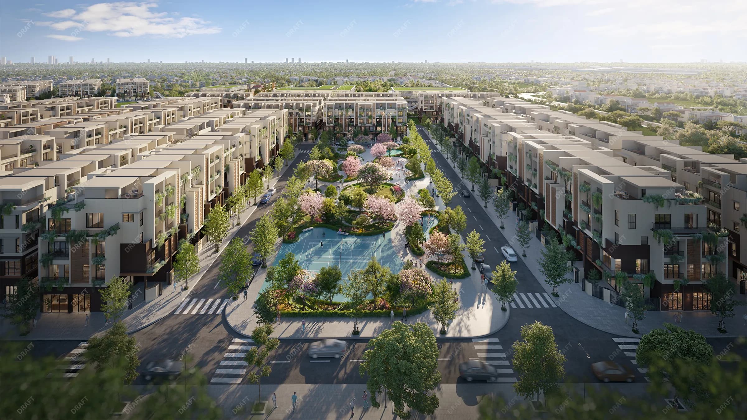 Toàn cảnh khu tiện ích và nhà phố Forestia Park